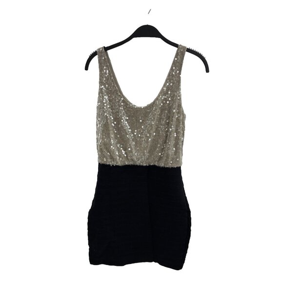 Express Womens Size S Sequin Top Ruched Mini Dress Black Gray Party Cocktail - Picture 1 of 5